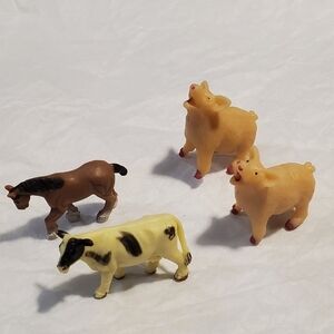 Miniature squishy farm animals lot of 4 cow horse pig replacements